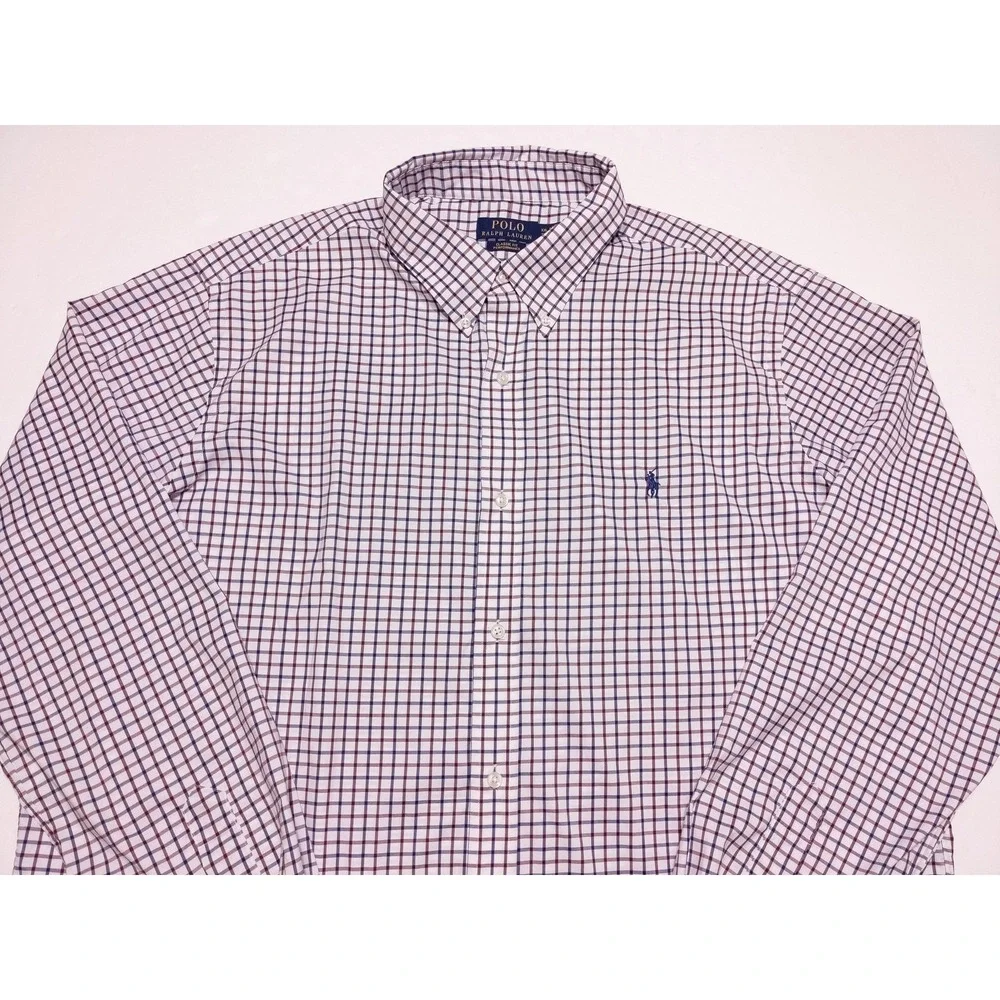 POLO RALPH LAUREN Performance Long Sleeve Button Shirt Red‎ Blue Checks XXL 2XL